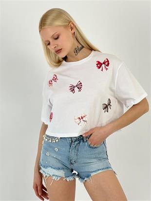 15756-16 T-SHIRT ÇOKLU KURDELE BASKI