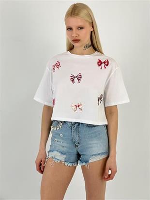 15756-16 T-SHIRT ÇOKLU KURDELE BASKI