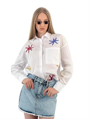 27317-5 RENKLİ DENİZ YILDIZ BASKILI GÖMLEK