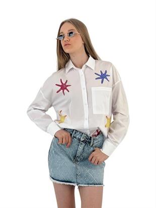 27317-5 RENKLİ DENİZ YILDIZ BASKILI GÖMLEK