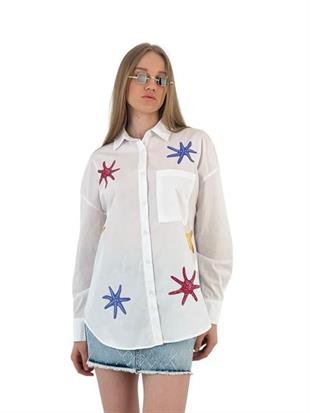 27317-5 RENKLİ DENİZ YILDIZ BASKILI GÖMLEK