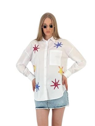 27317-5 RENKLİ DENİZ YILDIZ BASKILI GÖMLEK