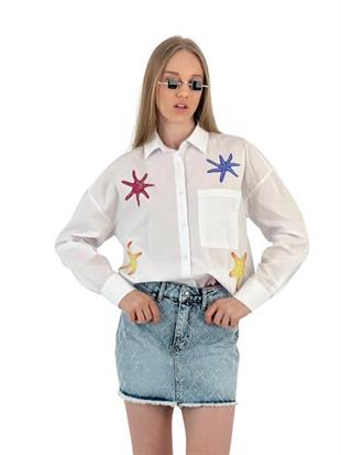 27317-5 RENKLİ DENİZ YILDIZ BASKILI GÖMLEK