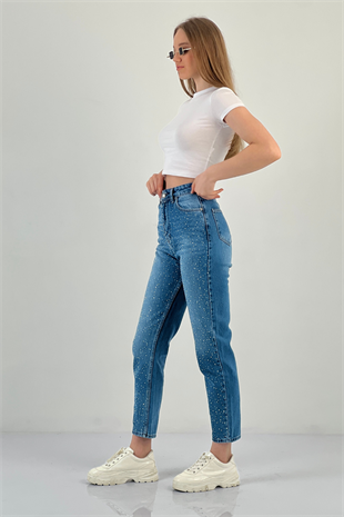 72738-11 MOM DENİM ORTA MAVİ ÜÇ BOYUT TAŞ YAP.