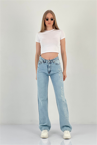 72792-17 WIDE LEG DENİM ANGELS TAŞ YAP.