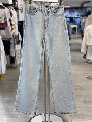 75450-14 WIDE LEG DENİM BUZ MAVİSİ TEK BACAK TAŞ YAP.