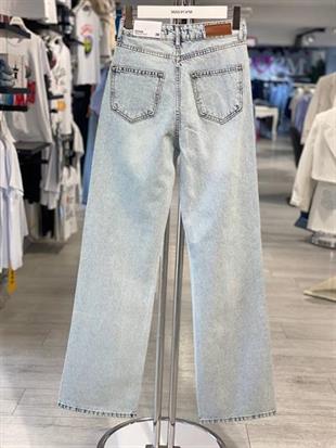 75450-14 WIDE LEG DENİM BUZ MAVİSİ TEK BACAK TAŞ YAP.