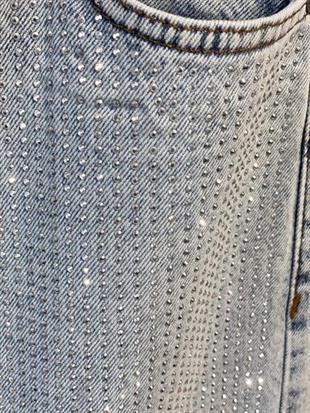 75450-14 WIDE LEG DENİM BUZ MAVİSİ TEK BACAK TAŞ YAP.