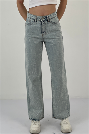 75451-10 WIDE LEG DENİM BUZ MAVİSİ/ICE BLUE ÇİFT BACAK TAŞ