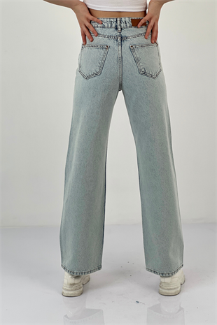 75451-10 WIDE LEG DENİM BUZ MAVİSİ/ICE BLUE ÇİFT BACAK TAŞ