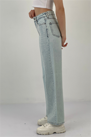 75452-1 WIDE LEG DENİM BUZ MAVİSİ/ICE BLUE TEK BACAK TAŞ YA