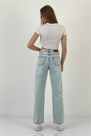 75452-1 WIDE LEG DENİM BUZ MAVİSİ/ICE BLUE TEK BACAK TAŞ YA