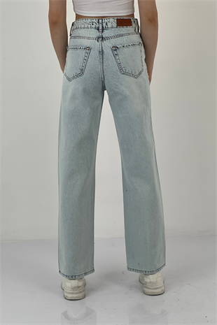 75452-1 WIDE LEG DENİM BUZ MAVİSİ/ICE BLUE TEK BACAK TAŞ YA