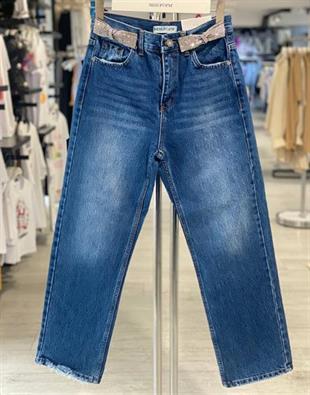 75453-6 Taşlı Fiyonk Aksesuarlı Jean