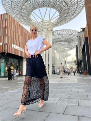 Dantel Detaylı Şeffaf Maxi Etek