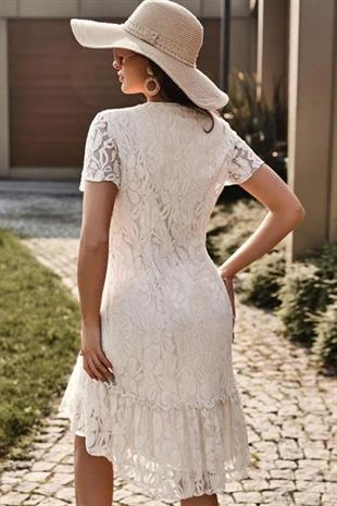 Misspoem Dantelli İçi Astarlı V Yaka Kadın Elbise