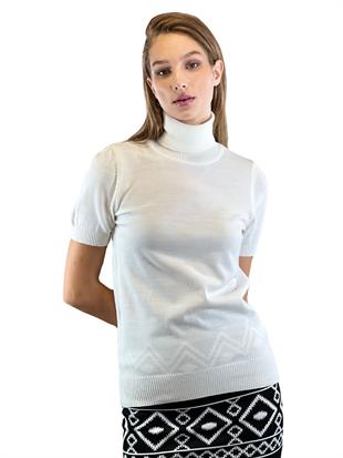 Kadın Boğazlı Balıkçı Yaka Kısa Kollu Oranj Triko Kazak