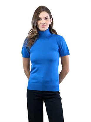 Kadın Boğazlı Balıkçı Yaka Kısa Kollu Oranj Triko Kazak