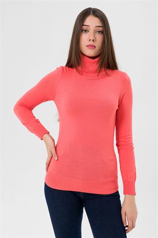 Balıkçı Yaka Basic Kadın Mercan Triko Kazak