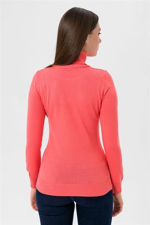 Balıkçı Yaka Basic Kadın Mercan Triko Kazak