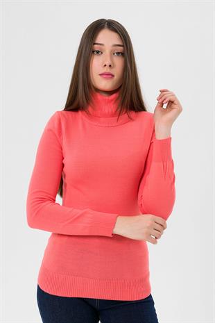 Balıkçı Yaka Basic Kadın Mercan Triko Kazak