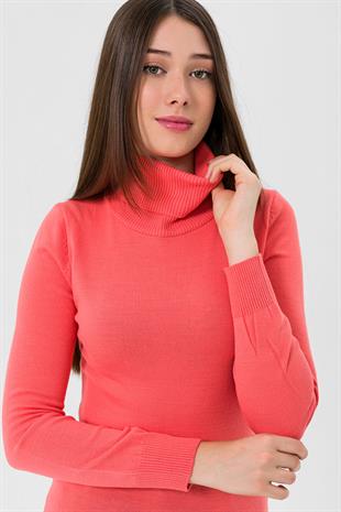 Balıkçı Yaka Basic Kadın Mercan Triko Kazak