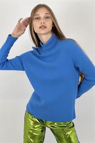 Balıkçı Yaka Fitilli Kadın Triko Kazak