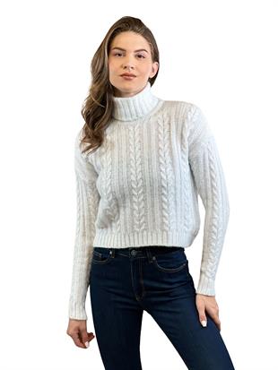 Balıkçı Yaka Saç Örgülü Kadın Triko Kazak