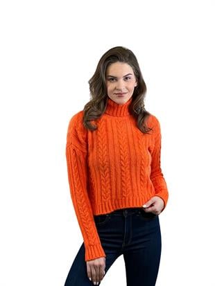 Balıkçı Yaka Saç Örgülü Kadın Triko Kazak