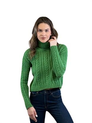 Balıkçı Yaka Saç Örgülü Kadın Triko Kazak