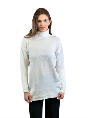 Kadın Balıkçı Yaka XOX Nakışlı Oversize Sarı Triko Kazak