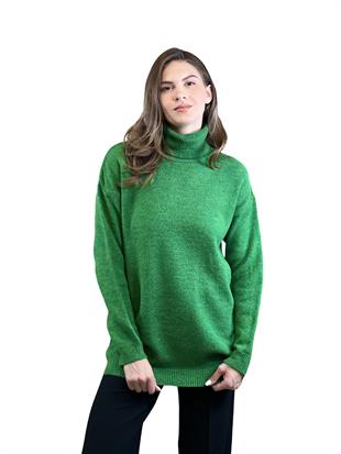 Kadın Balıkçı Yaka XOX Nakışlı Oversize Sarı Triko Kazak