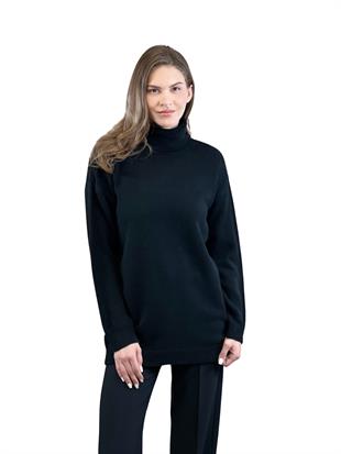 Kadın Balıkçı Yaka XOX Nakışlı Oversize Sarı Triko Kazak