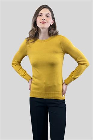 Kadın Uzun Bisiklet Yaka Basic Kışlık Sarı Triko Kazak