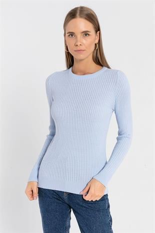 Bisiklet Yaka Fitilli Kadın Basic Triko Kazak