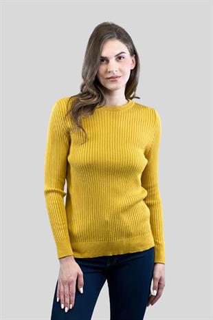 Bisiklet Yaka Fitilli Kadın Basic Triko Kazak