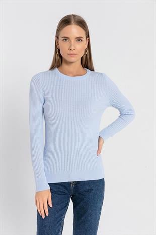 Bisiklet Yaka Fitilli Kadın Basic Triko Kazak