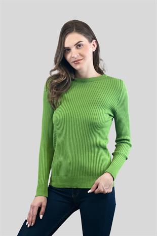Bisiklet Yaka Fitilli Kadın Basic Triko Kazak