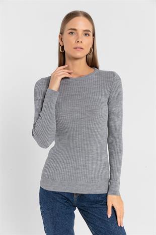 Bisiklet Yaka Fitilli Kadın Basic Triko Kazak