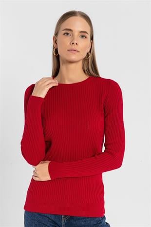 Bisiklet Yaka Fitilli Kadın Basic Triko Kazak