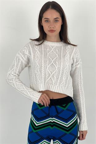 Bisiklet Yaka Saç Örgülü Kadın Basic Kısa Triko Kazak