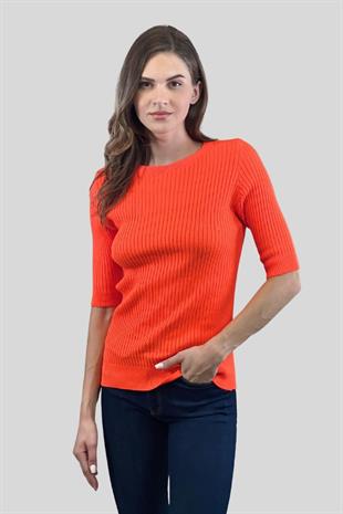 Bisiklet Yaka Yarım Kol Fitilli Kadın Basic Triko Kazak