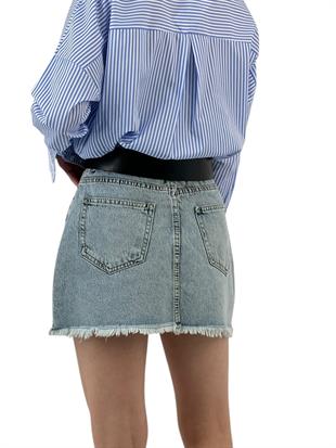 Dudak Nakış Detaylı Denim Mini Etek