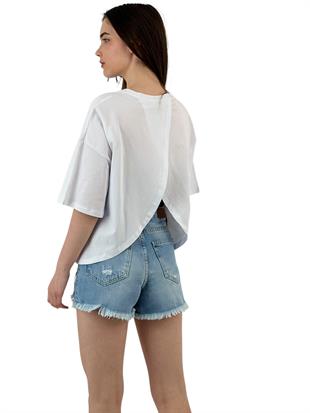 Dudak Nakışlı Beyaz Oversize Tişört