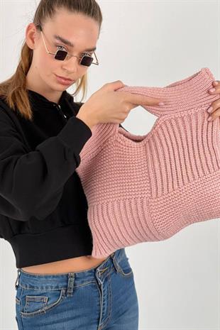 El Örgüsü Gri Renk Triko Çanta