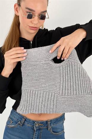 El Örgüsü Gri Renk Triko Çanta