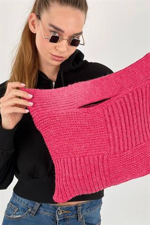 El Örgüsü Gri Renk Triko Çanta