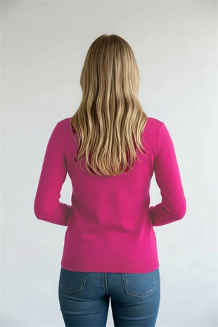 Fuşya Göğüs Dekolteli Kadın Triko Kazak