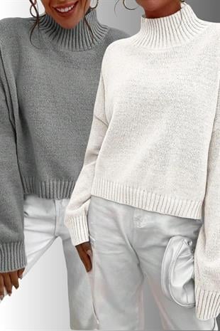 Kadın 2li Oversize Boğazlı Uzun Kışlık Yarım Balıkçı Kazak