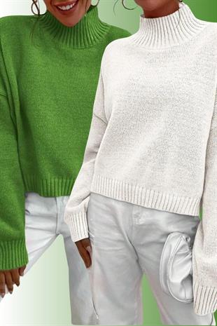 Kadın 2li Oversize Boğazlı Uzun Kışlık Yarım Balıkçı Kazak